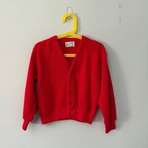 Vintage Donmoor Red Cardigan Grandpa Sweater Youth Size 6 60s